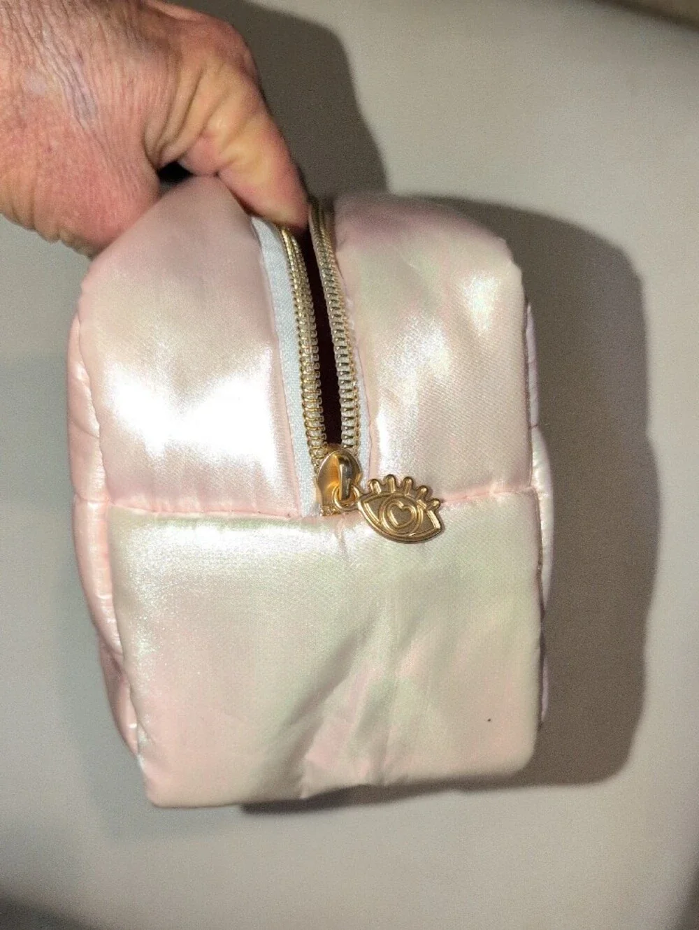 Pink Iridescent Quilted Cosmetic Pouch